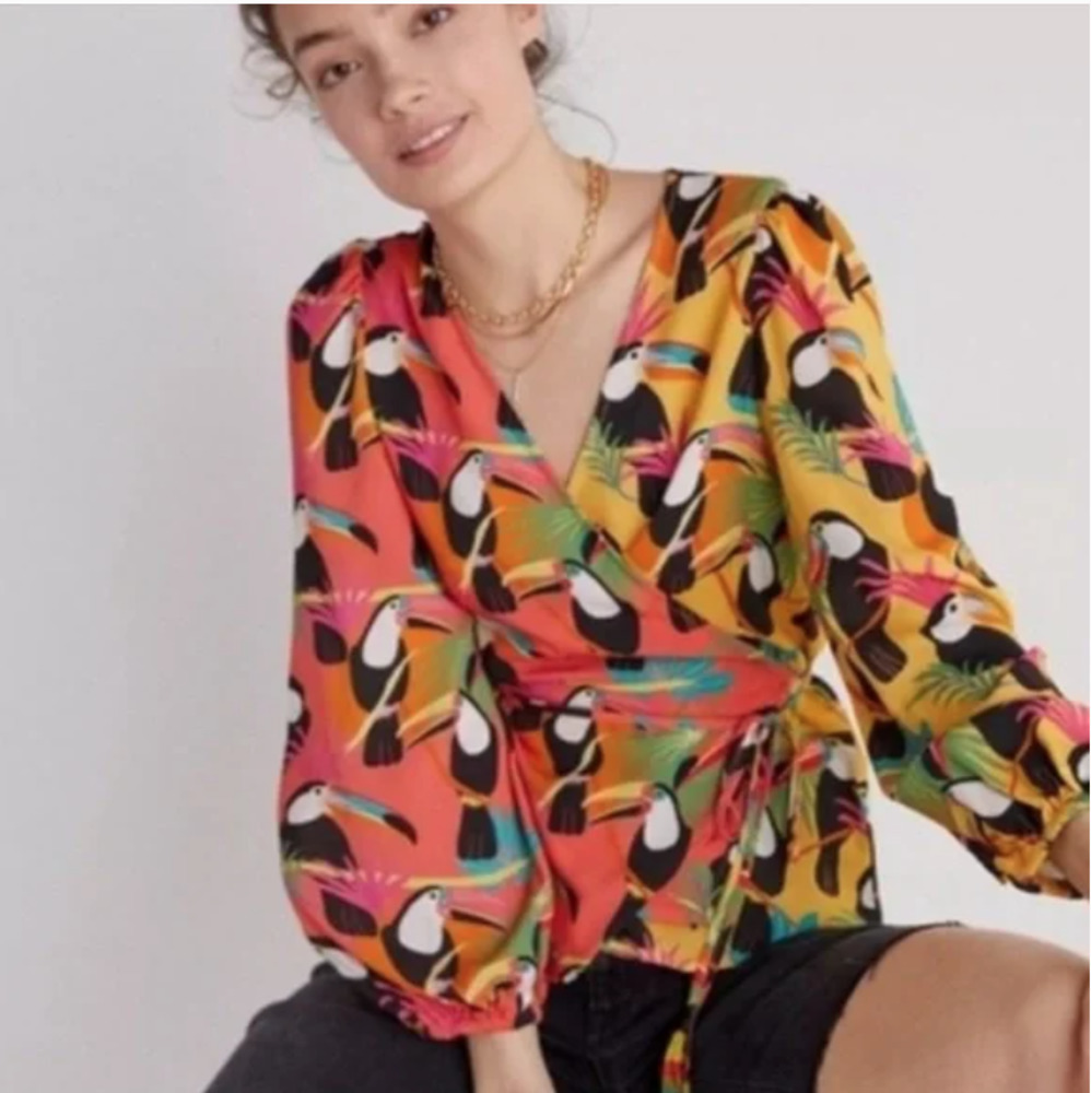 Anthropologie Farm Rio Toucan Wrap Blouse XS NWT